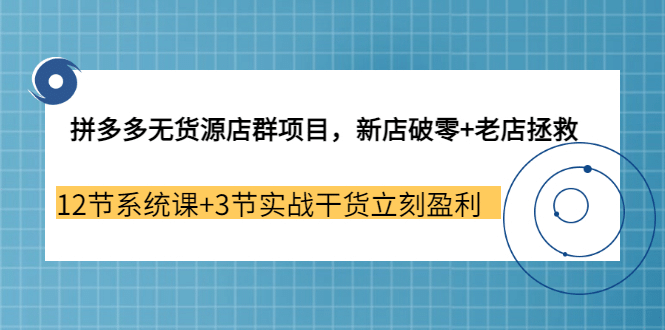 拼多多无货源店群项目，新店破零 老店拯救 12节系统课 3节实战干货立刻盈利-斗金学社