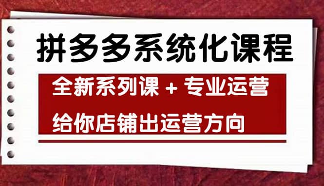 车神陪跑，拼多多系统化课程，全新系列课 专业运营给你店铺出运营方向-斗金学社
