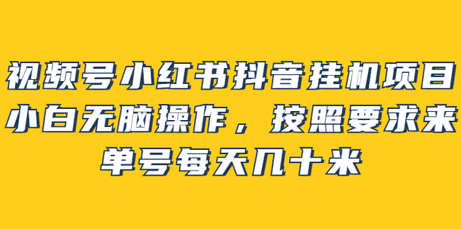 视频号小红书抖音挂机项目，小白无脑操作，按照要求来，单号每天几十米-斗金学社