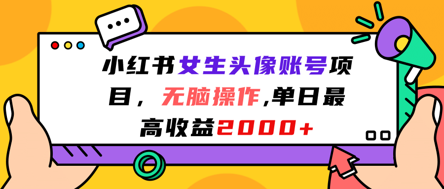 小红书女生头像账号项目，无脑操作，单日最高收益2000-斗金学社
