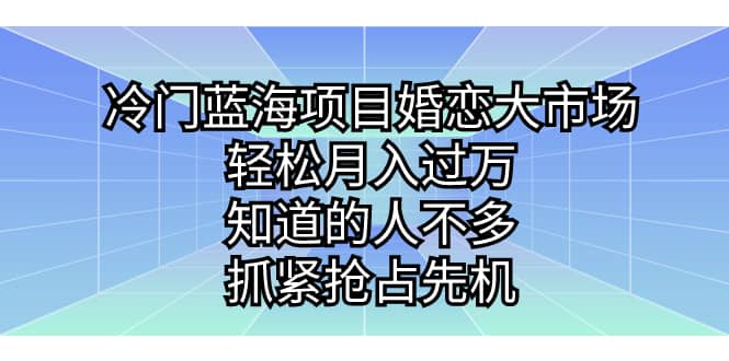 冷门蓝海项目婚恋大市场，轻松月入过万，知道的人不多，抓紧抢占先机-斗金学社