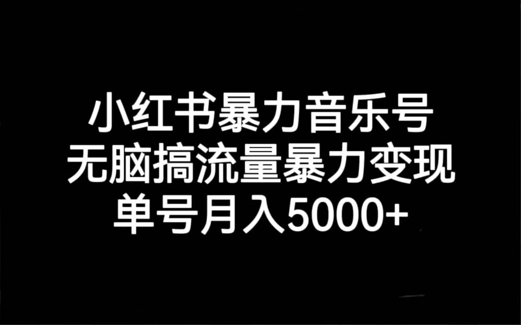 小红书暴力音乐号，无脑搞流量暴力变现，单号月入5000-斗金学社