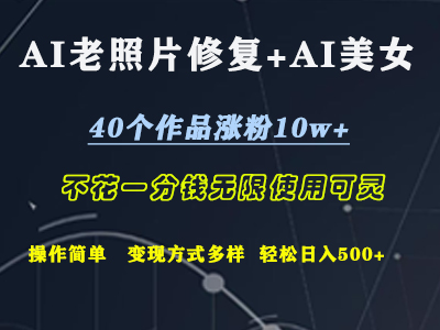 AI老照片修复+AI美女玩发  40个作品涨粉10w+  不花一分钱使用可灵  操作简单  变现方式多样话   轻松日去500+-斗金学社