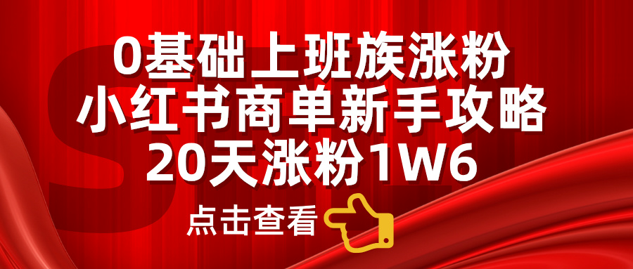 小红书商单新手攻略，20天涨粉1.6w，0基础上班族涨粉-斗金学社