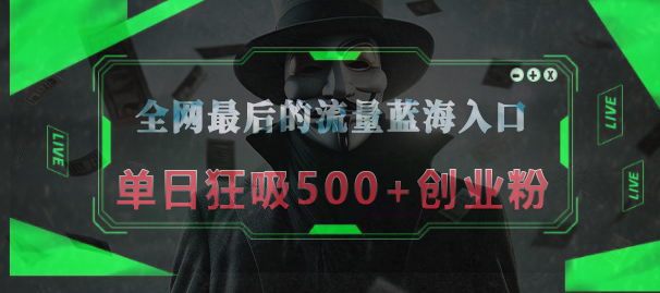 全网最后的流量蓝海入口，半小时引流50+创业粉，单日狂吸500+创业粉-斗金学社
