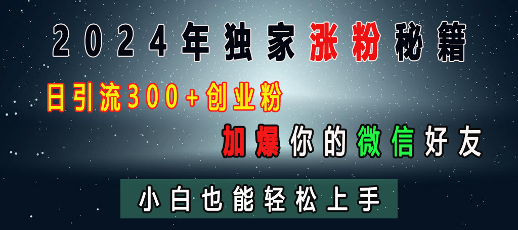 2024年独家涨粉秘籍，日引流300+创业粉，加爆你的微信好友，小白也能轻松上手-斗金学社