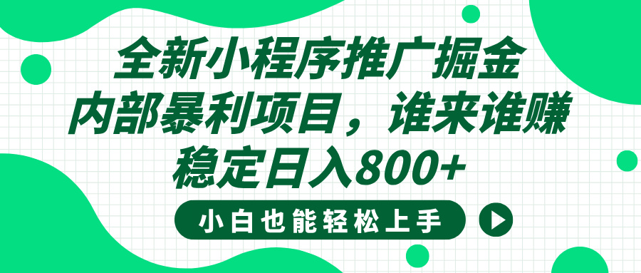 全新小程序推广掘金，内部暴利项目，小白轻松上手，稳定日入800+-斗金学社