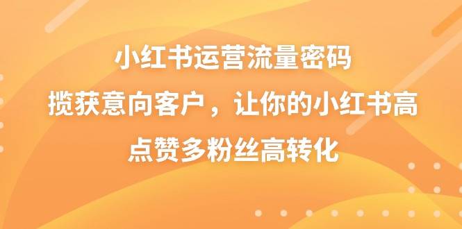 小红书运营流量密码，揽获意向客户，让你的小红书高点赞多粉丝高转化-斗金学社